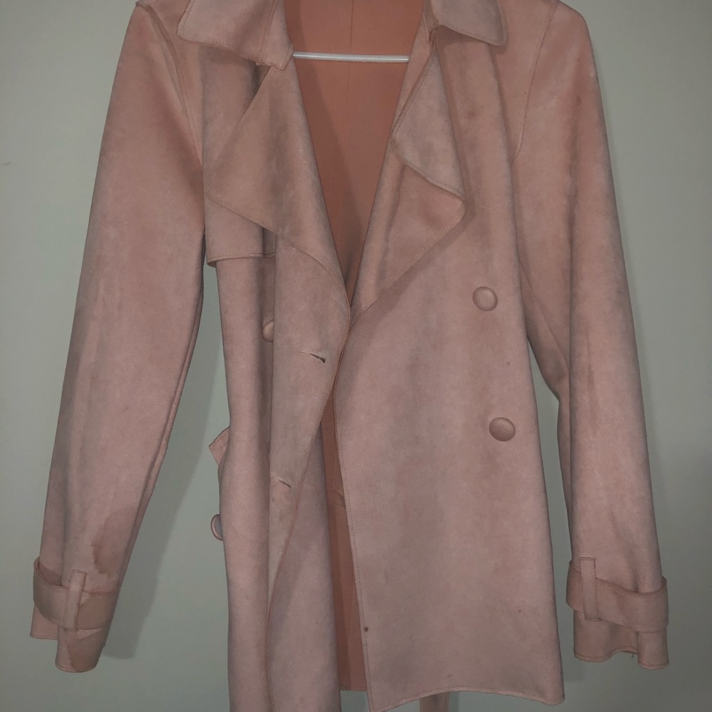 Faux-Suede Blush Pink Trench-coat